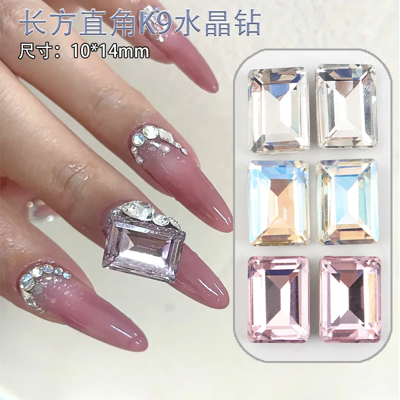 New High Quality K9 Glass Pointed Bottom 10X14MM Rectangle Nail Art Rhinestone 3D DIY Manicure Decoration Crystal