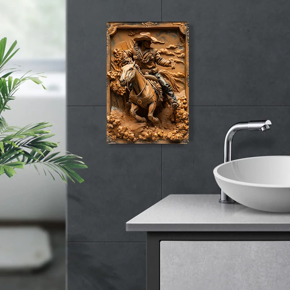 Western Cowboy Riding Horse Relief Wall Art, High Durability Sign, Rustic Vintage Decor for Home, Garden, Classroom, Unique Gift