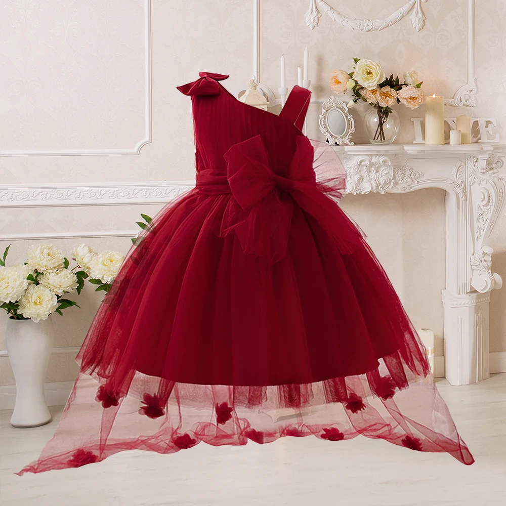 

Trailing Baby Girl Birthday Party Ball Gown Dress Kids Luxury Clothes Princess Christmas Formal Christening Costumes Vestidos