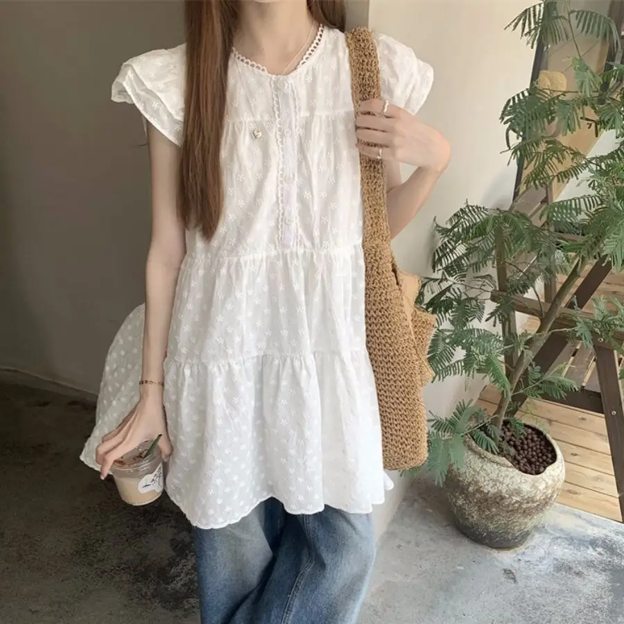 

Sweet Wind Seaside White Embroidery Women's Summer New Stacked A-shaped Dress Cake Dress