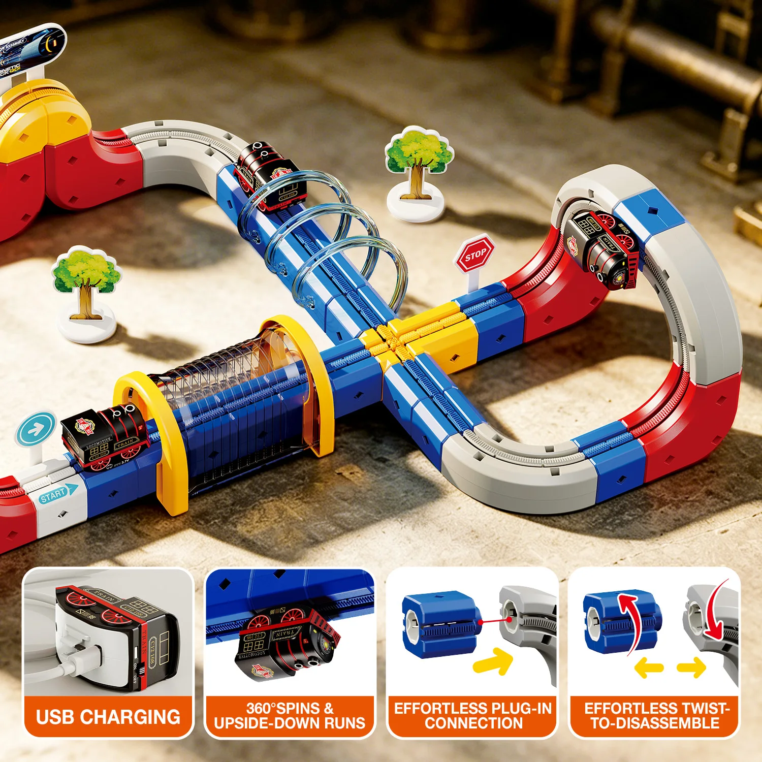 Onestar Anti Gravity Magnetic Track Train Changeable Magic Rail Car Electric Train 138 Pcs Stem Flexible Assembly Toy For Adult