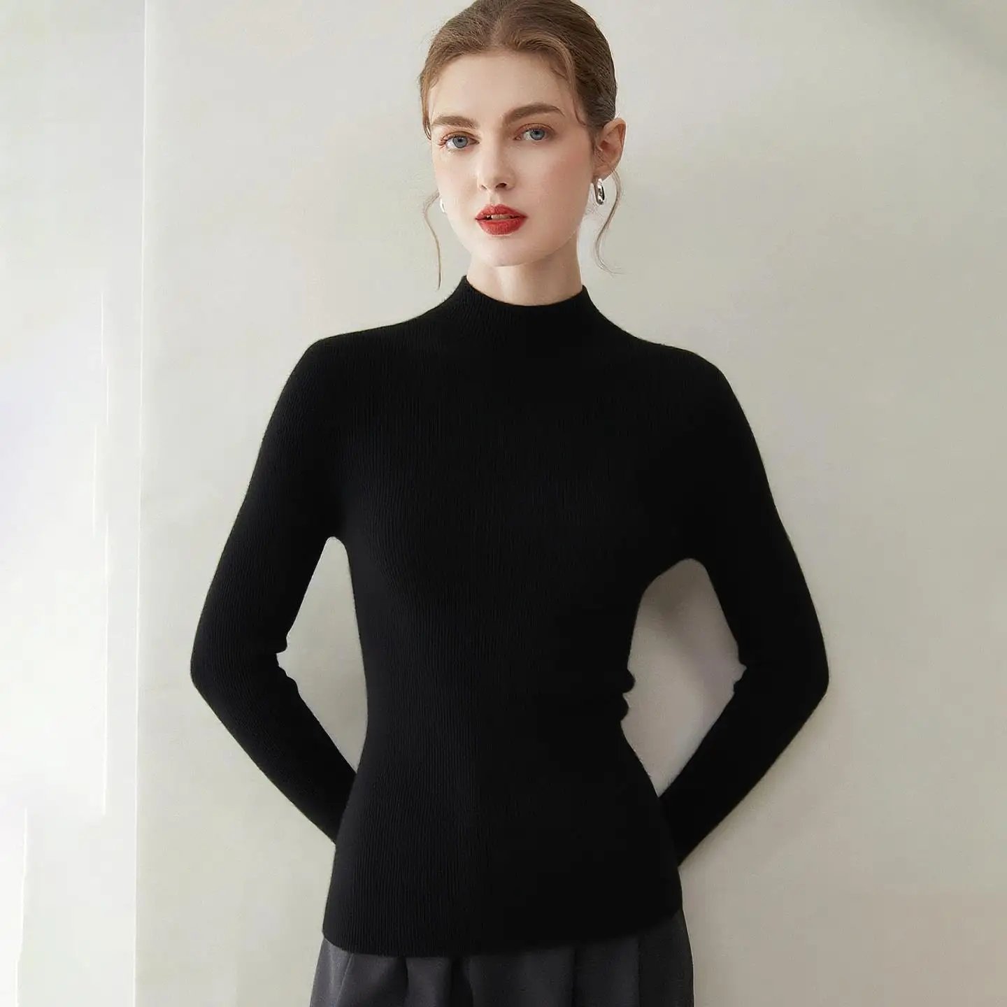 

Женский свитер Bla Camere: новая осенне-зимняя коллекция, приталенный крой, высокий воротник, вязаный топ из шерстяной пряжи, модная базовая кофта