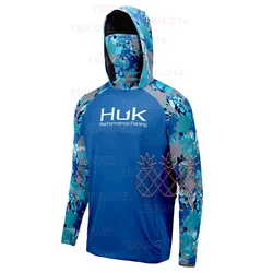 HUK Fishing Shirts Mask Neck Face Cover Hoodie Clothing Men Long Sleeve Fishing Clothes UV Protection Anti Mosquito Fish Jersey