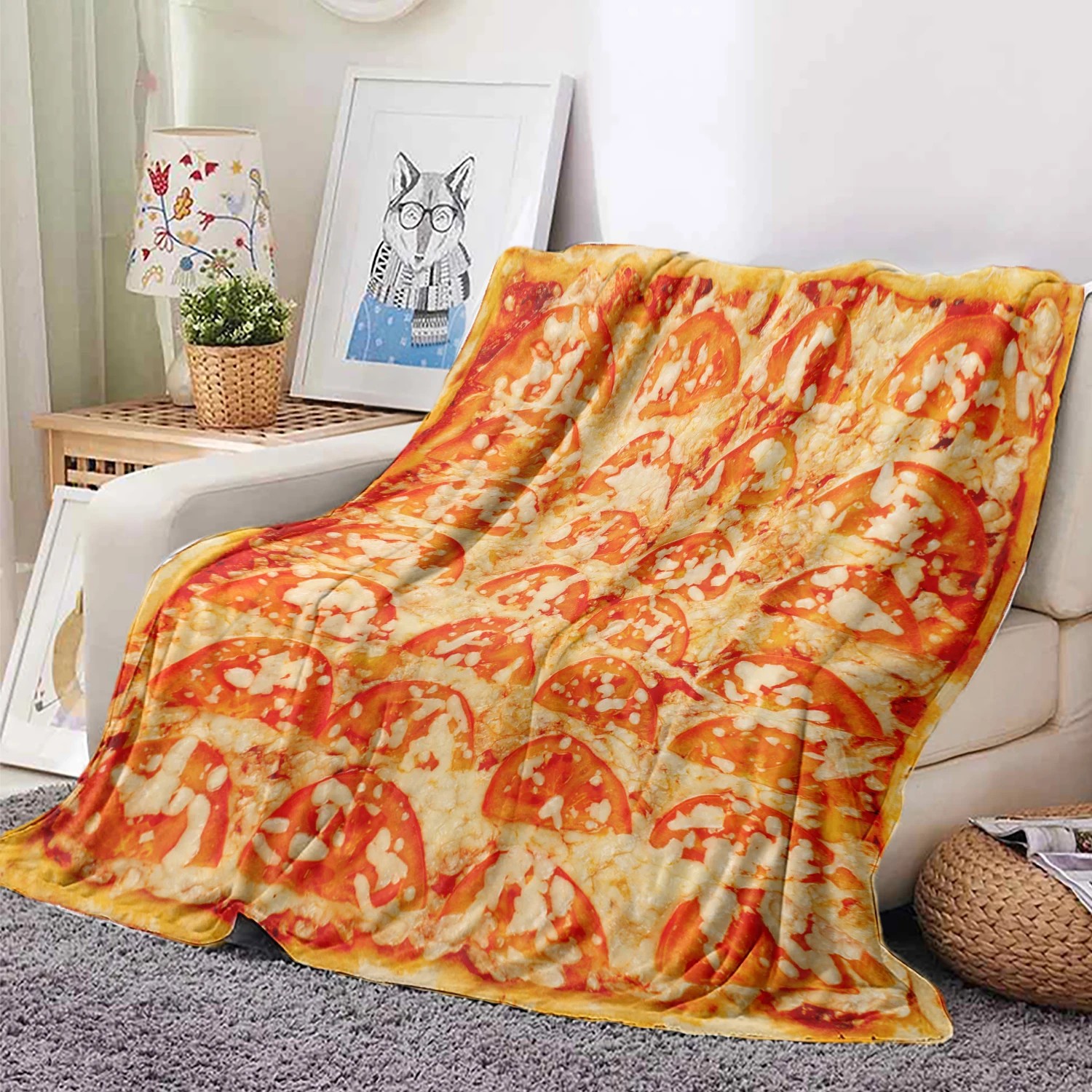 Delicious Pizza Print Blanket Funny Food Flannel Round Blanket Soft Warm Throw Blanket Nap Blanket For Couch Sofa bed game