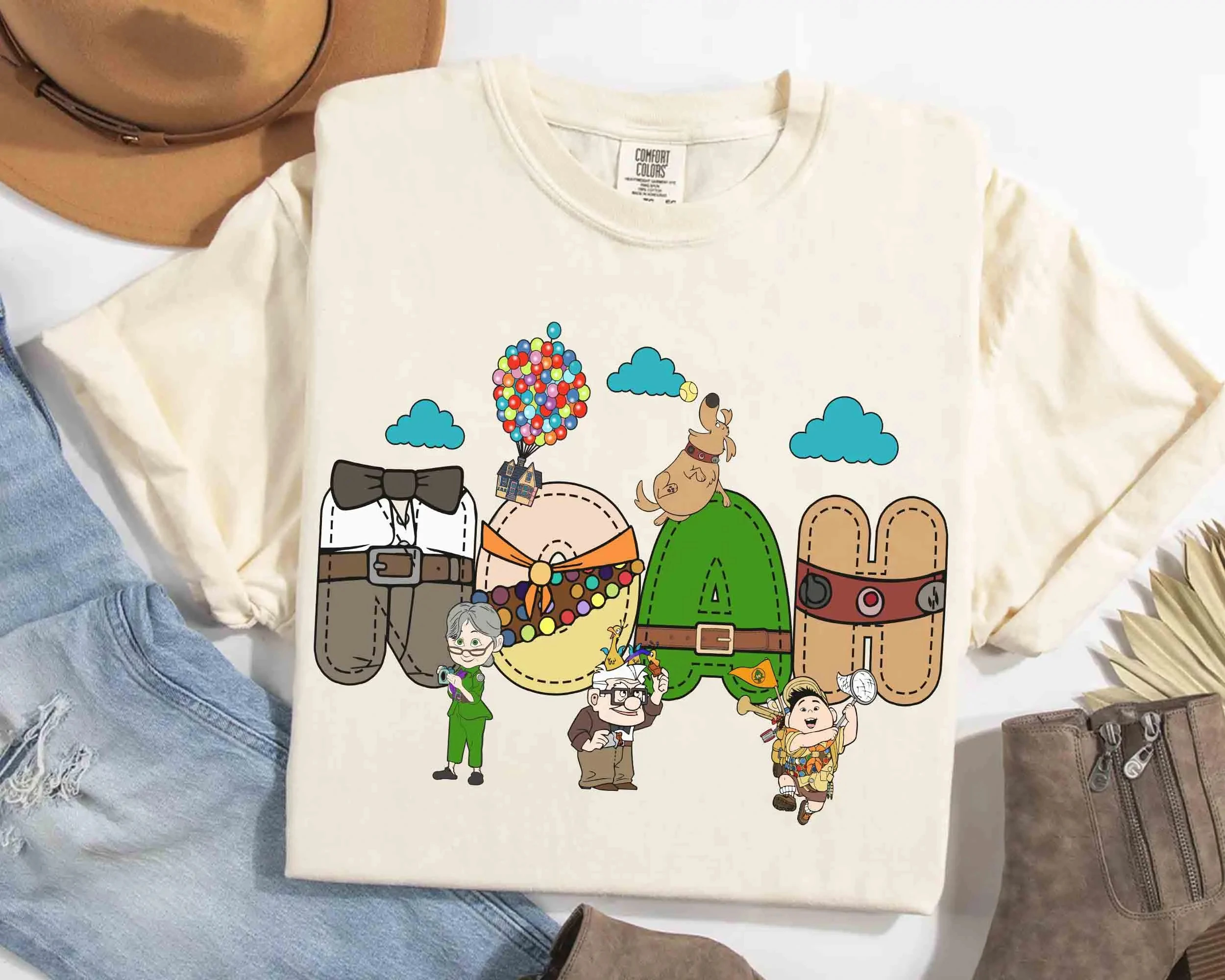 قمصان متطابقة لشخصية فيلم ديزني بيكسار كارل إيلي راسل دوسجر دوج كيفن تي شيرت، أعياد ميلاد عائلية ديزني بارك #6