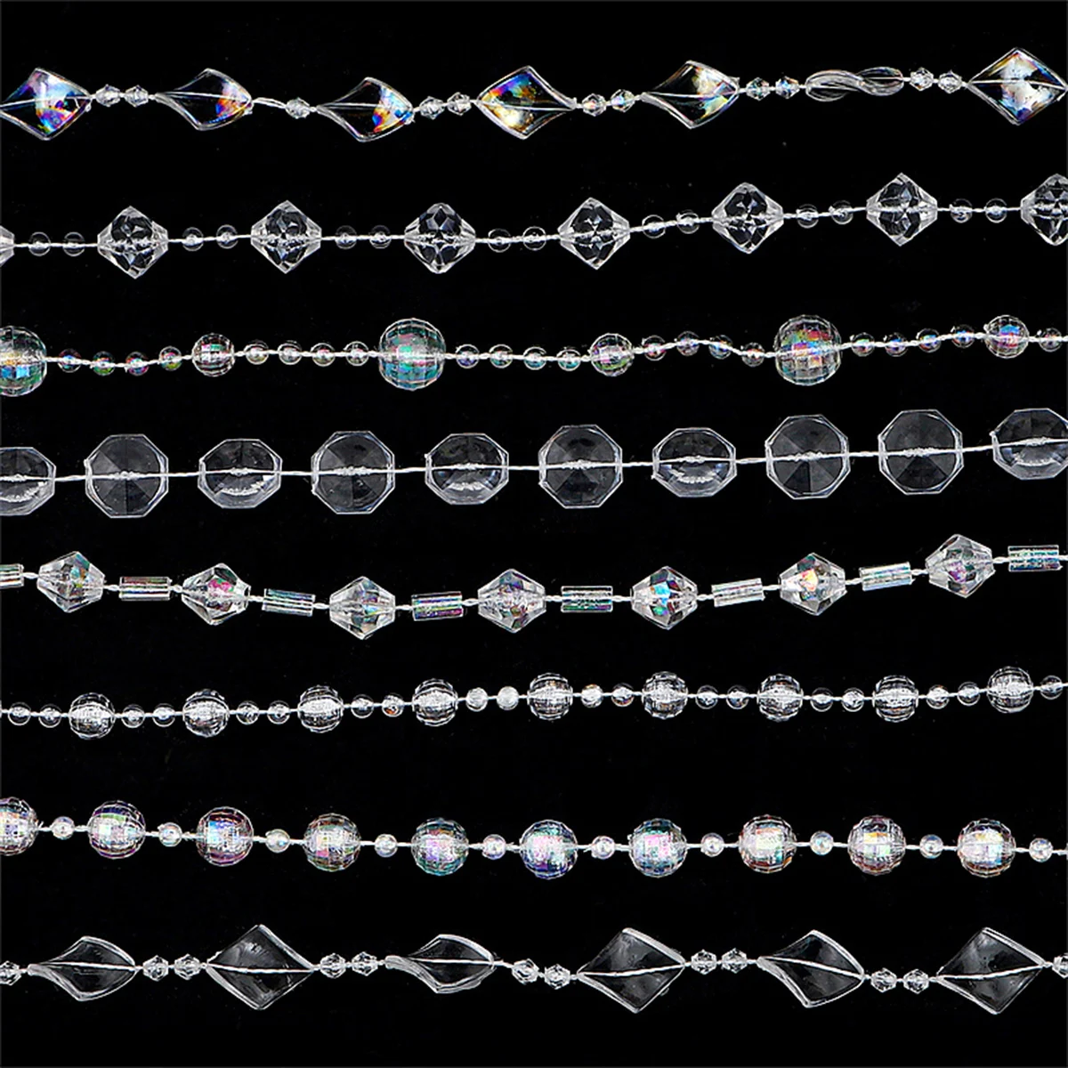 3-5Yds Iridescent Acrylic Bead Garland Chain Faceted Crystal Ball String for DIY Jewelry Wedding Party Hanging Decoration