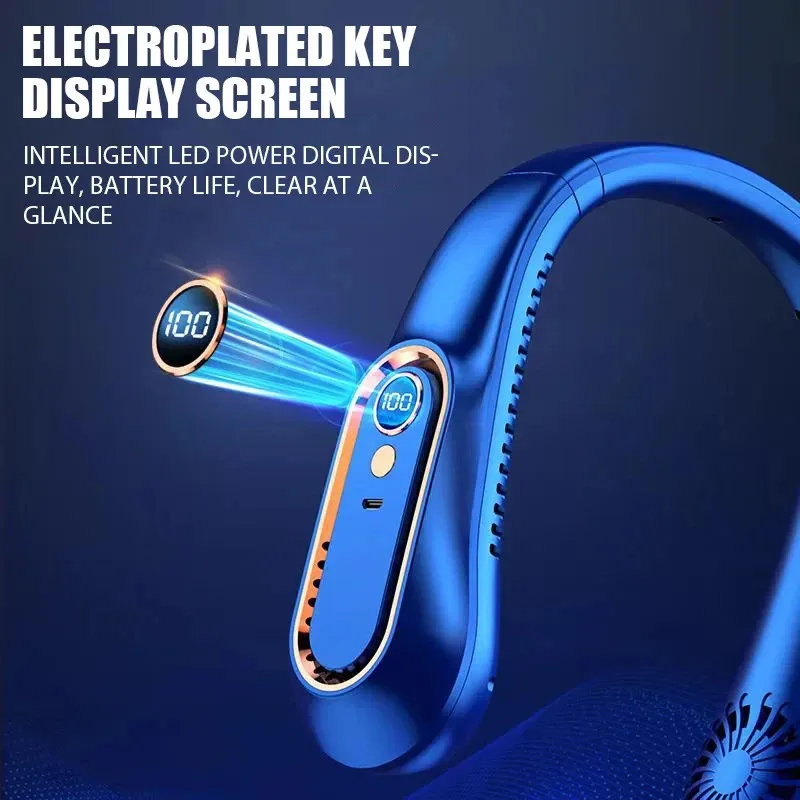 3000mAh Hanging Neck Fan Portable Bladeless Mini USB Rechargeable Mute LED Digital Display Electric Fan Summer Air Cooler New