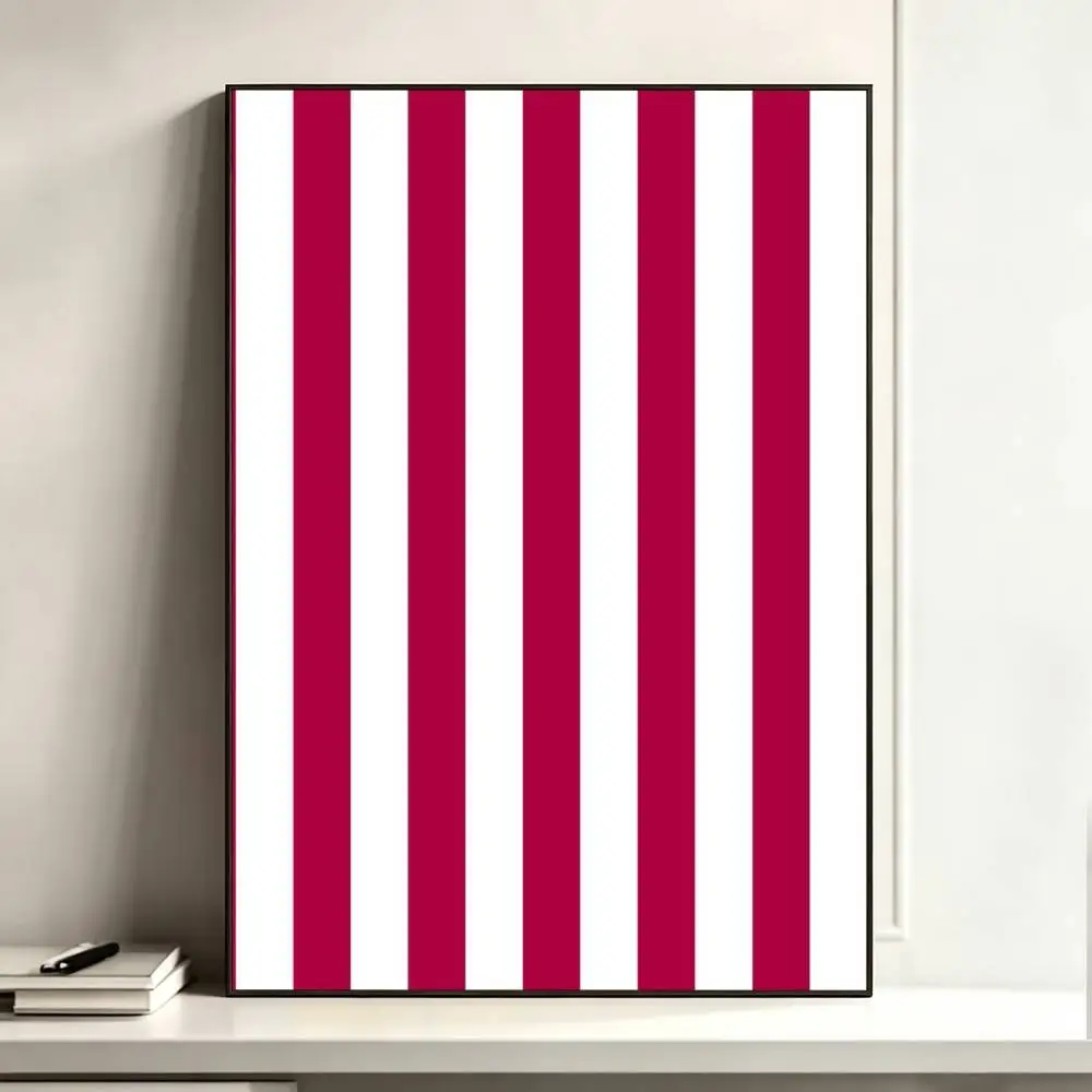 Burgundy White Stripe pattern Poster Dorm Living Room Aesthetic Wall Decoration Painting Stickers