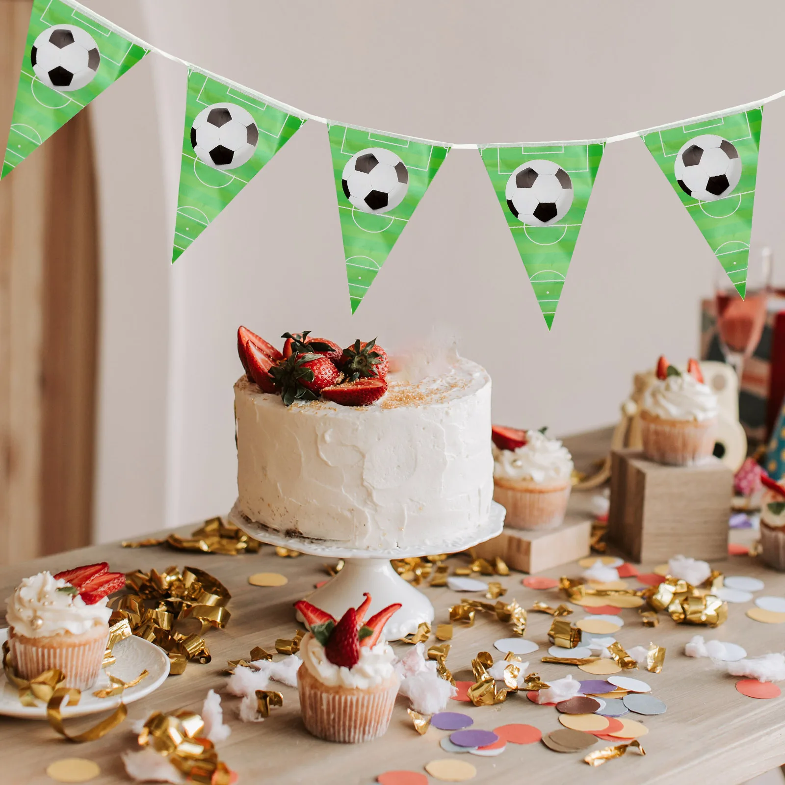 

Soccer Theme Bunting Banner Garland Set Green for Birthday Party Decoration Sports Event Decorations Tassels Supplies