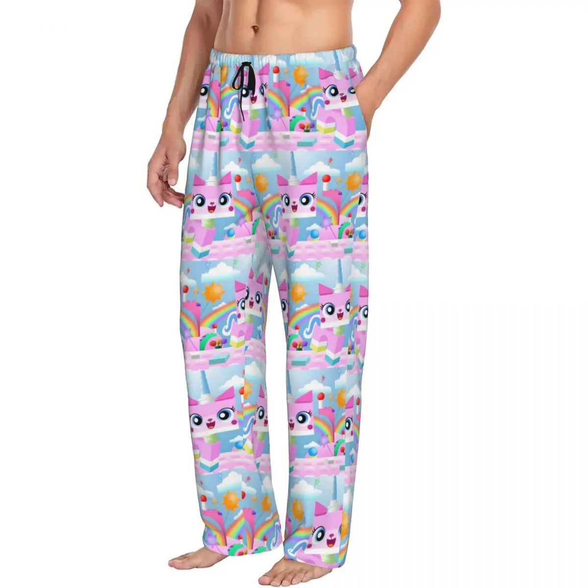 Custom Print Men Unikitty Pajama Pants Cute Cartoon Sleepwear Sleep Lounge Bottoms with Pockets