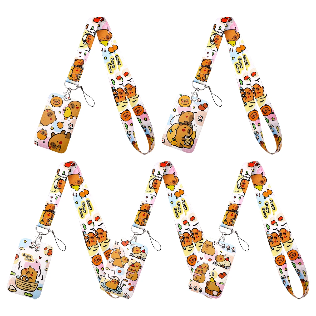 Cute Cartoon Animal Kapibala Lanyard Neck Strap Keychain Card Cover Badge Holder Mobile Phone Hang Rope Keyring Accessories Gift