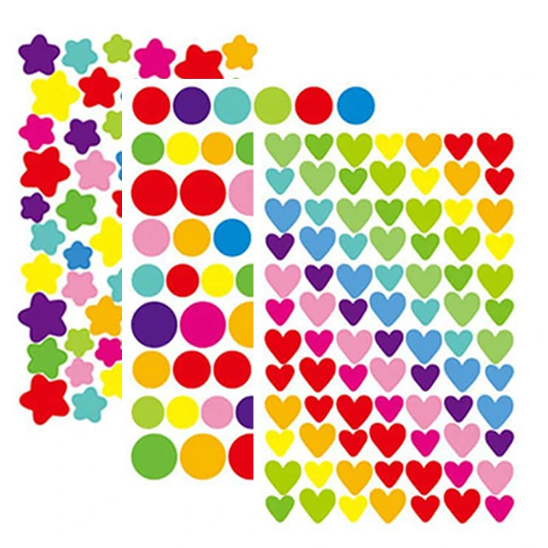 10PCS Mixed Stickers Paper Dots Heart Star Children Cute Colored Sticker Toys Album Diary Decoration Sticker Label Adhesive TMZ