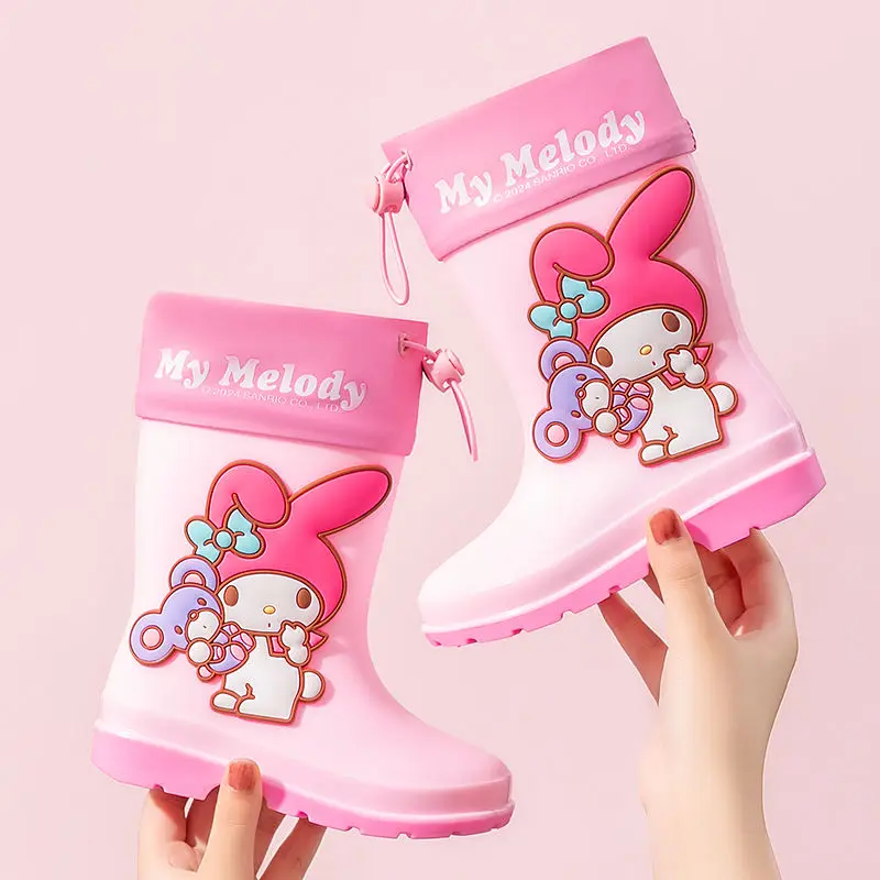 Kuromi Child Rain Boots Girl Anti-Slip Water Shoes Kawaii Cartoon Go To School Dedicated Student Rain Boots Water Proof