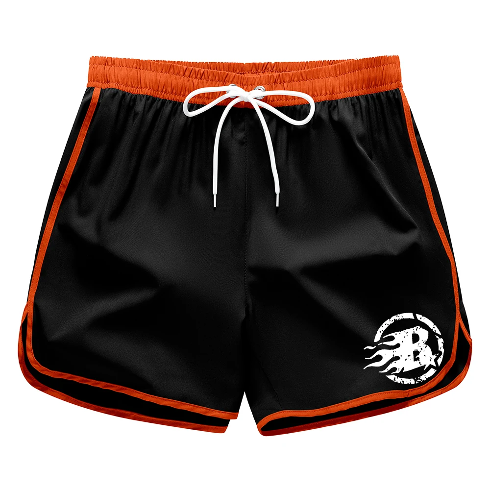 Men's Creative Letter B Print Casual Beach Shorts Summer Fitness Casual Sports Shorts Outdoor Running Surfing Drawstring Shorts