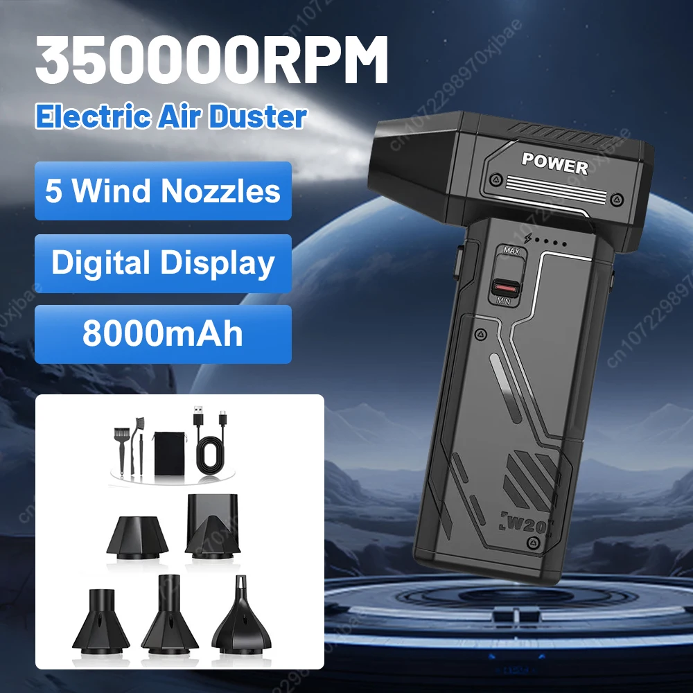 

Портативный воздуходувка с 5-ветровой насадкой, 350000 об/мин, беспроводной турбовентилятор, цифровой дисплей, электрическая воздушная тряпка для клавиатуры компьютера
