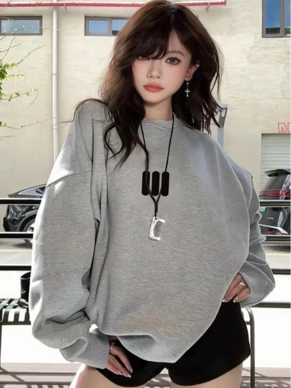 

Американский свитшот свободного кроя с круглым вырезом, женский, на раннюю осень, новый, стильный, универсальный, с длинными рукавами, тонкий топ