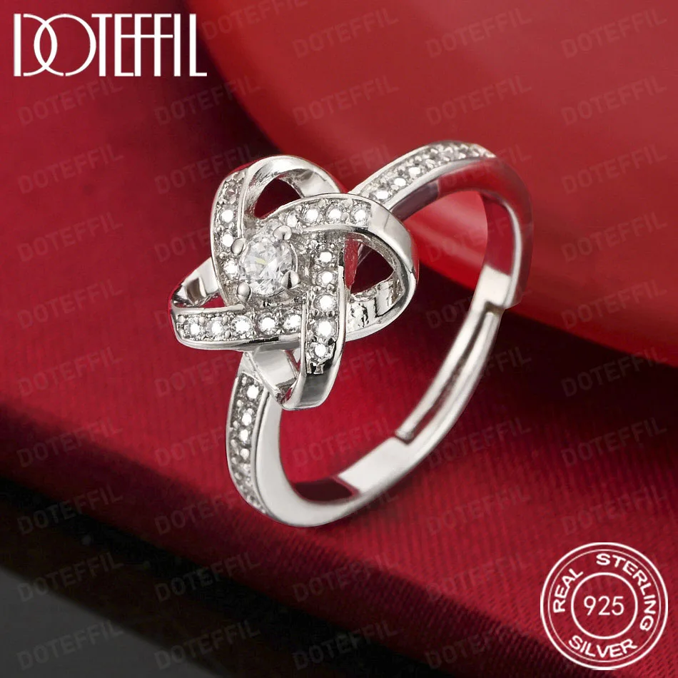 DOTEFFIL925 Sterling Silver Crystal Encrusted Classic Ring for Women Wedding Jewelry Full Crystal Surrounding Band