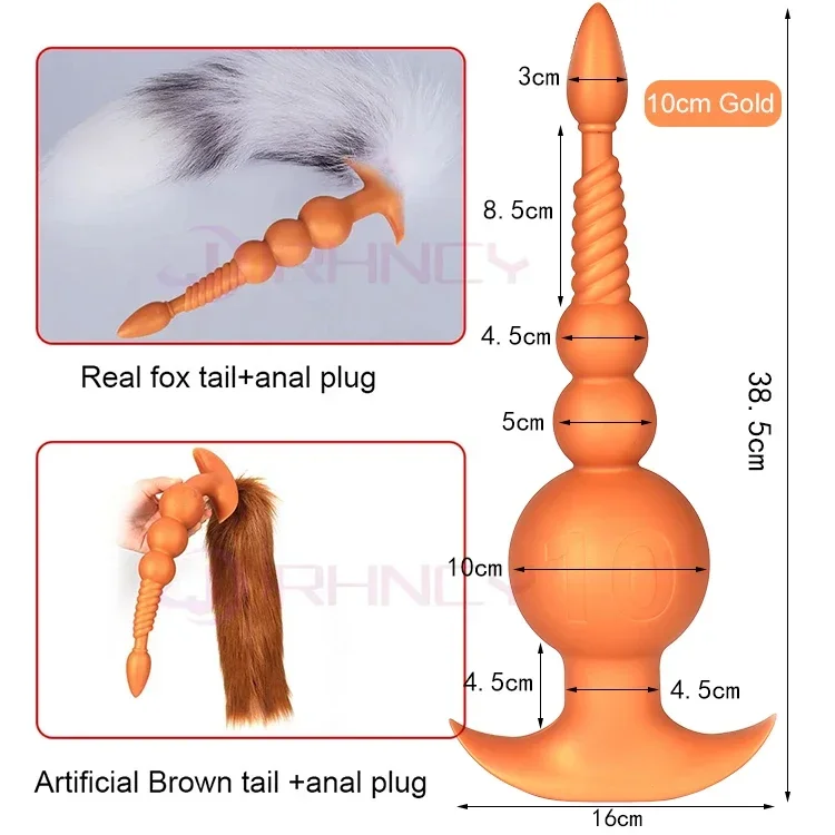 Enormes cuentas anales de 10cm, Juguetes sexuales de Cosplay BDSM, tapón Anal suave de silicona con cola, bolas de dilatación Anal para masaje de próstata para hombres y mujeres