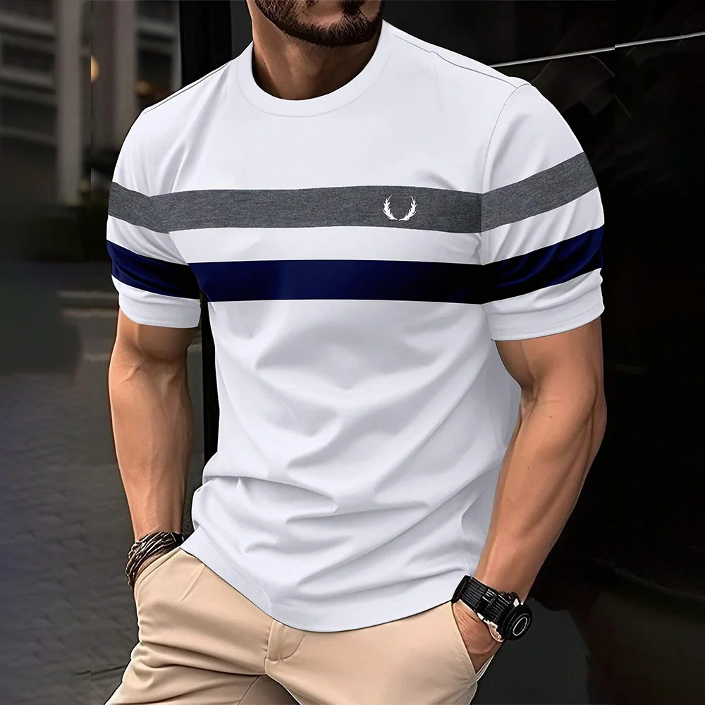 Simple Casual Striped Print T-Shirt For Men Fashion Street Men's Tops Summer Short Sleeve Clothing Loose Oversized T Shirt 5XL