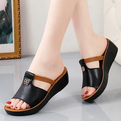 2024 Summer Women Wedge Sandals Premium Orthopedic Open Toe Sandals Vintage Anti-slip Leather Casual Female Platform Retro Shoes