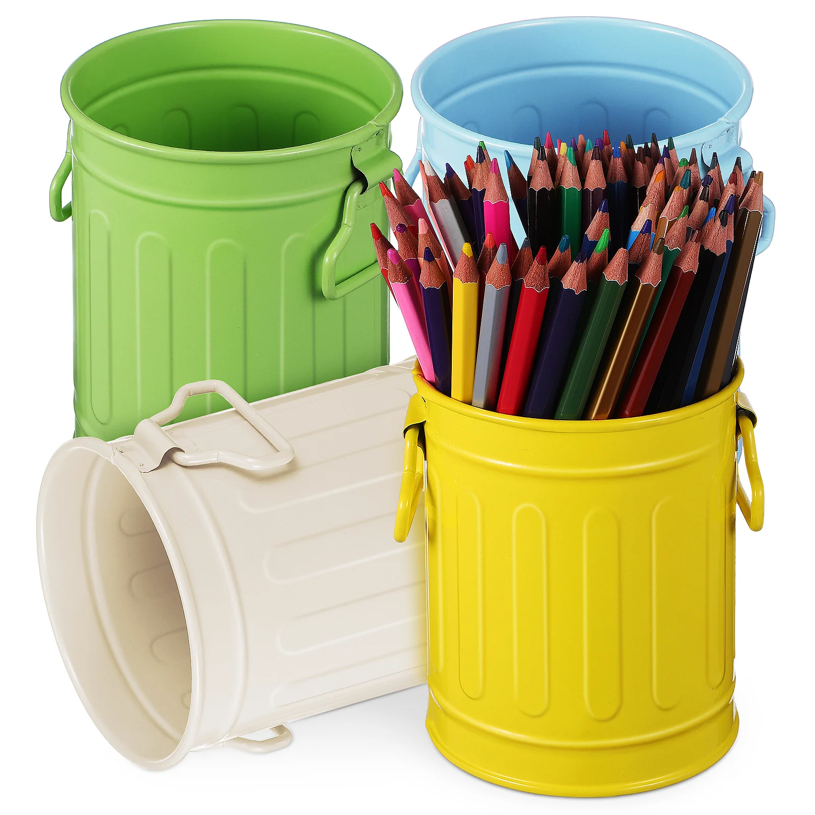 

4 Pcs Pen Holder Iron Bucket Storage Desk Pencil Organizer Trash Can Office Accessory Baby
