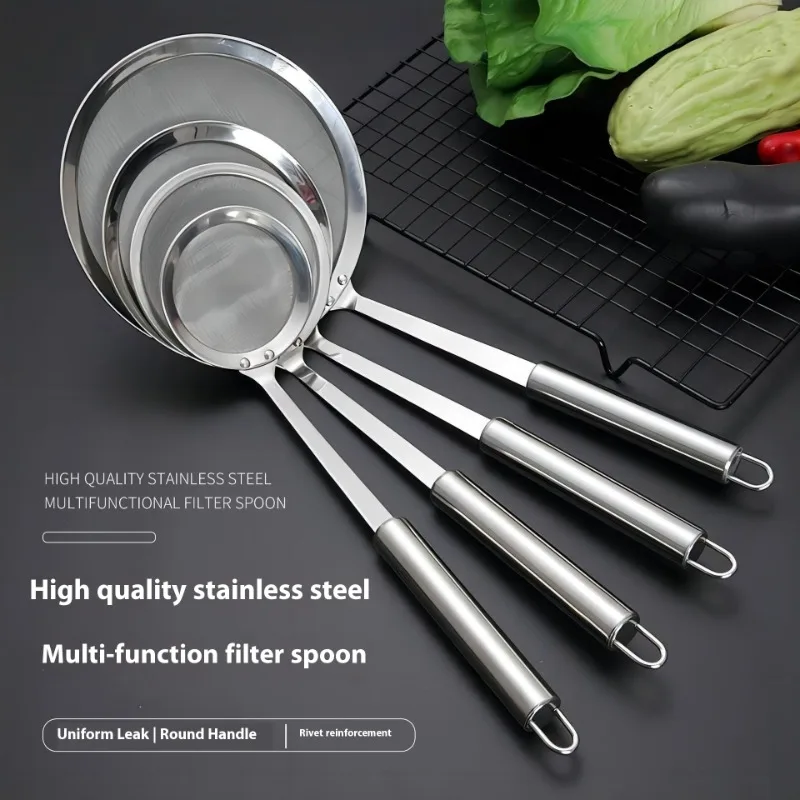 

Скиммер-ситечко, ложка из нержавеющей стали 304, ультратонкая сетка, пена для удаления масла, большой ковш, длинная ручка для жарки супа, горячий горшок