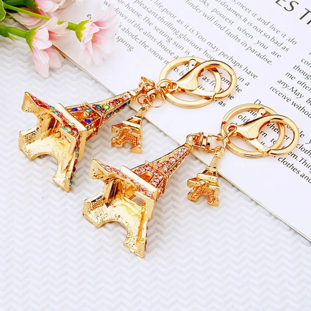 Zinc Alloy Eiffel Tower Paris Keychain Mini Three-dimensional Rhinestone Eiffel Tower Keyring Multicolour Two-sided