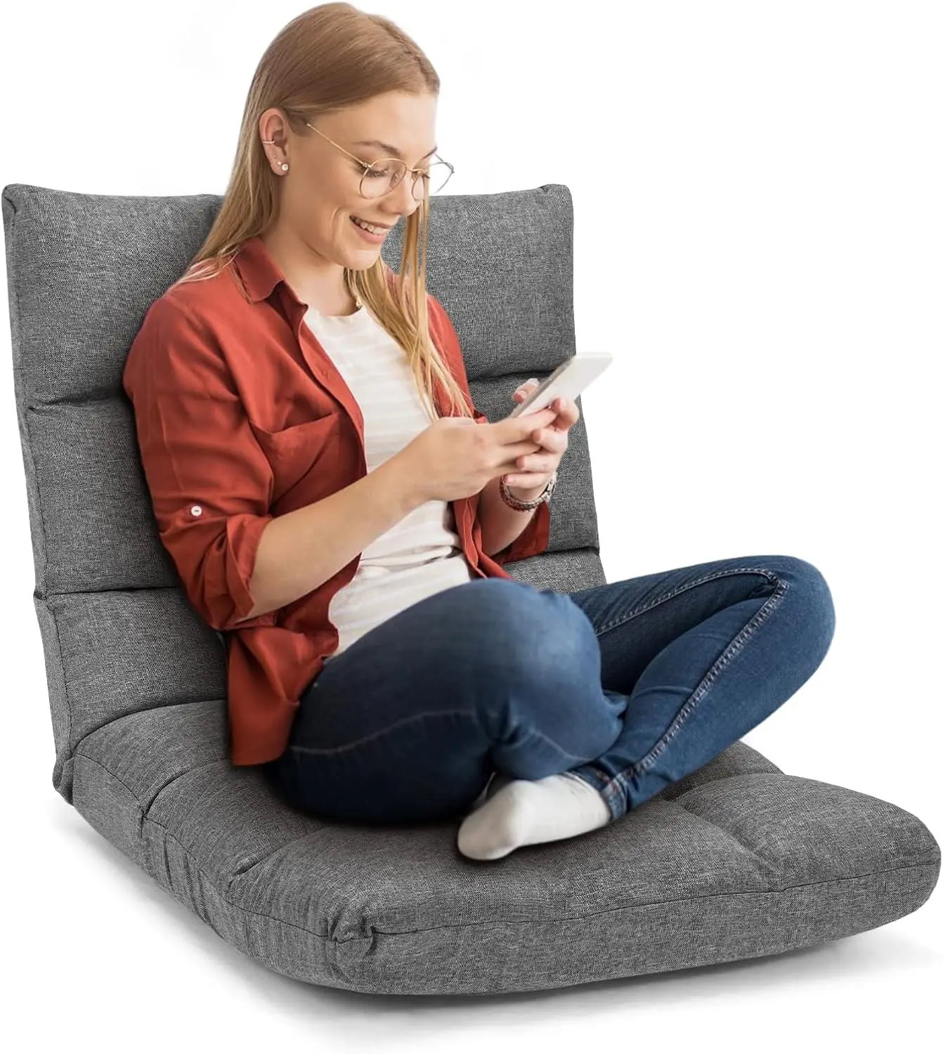 

Floor Chair with Back Support, 14 Adjustable Positions Folding Gaming Chair, Alloy Steel Frame Lazy Sofa Lounge for Adults Kids