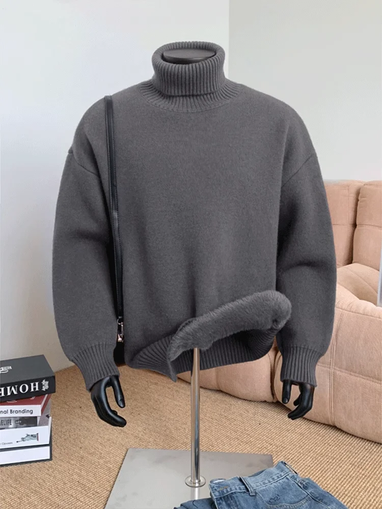 

Men's High Collar Fce Lined Extra Thi Knitted Sweater Polar Temperature Resistant Warm Base Layer Winter Faion ential