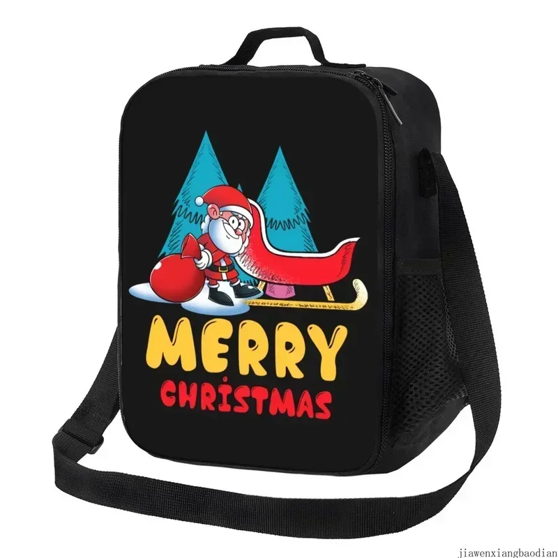 

Cartoon Claus Insulated Lunch Bags for School Office Merry Christmas Snowboarding Leakproof Cooler Thermal Bento Box