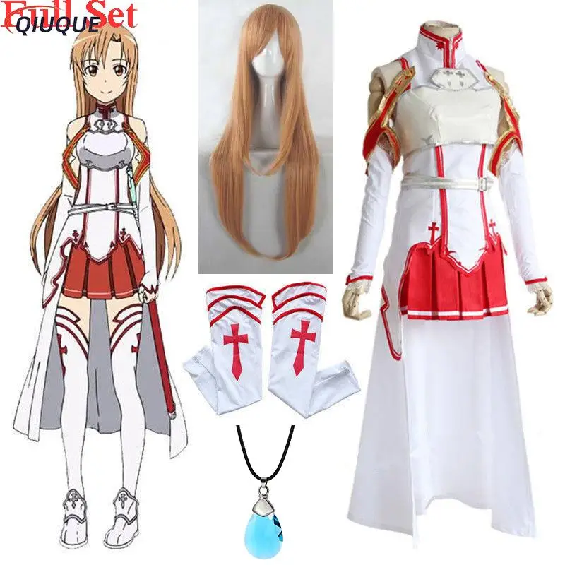 Anime Espada Arte Cosplay Online para Mulheres, Yuuki Asuna, peruca e colar SAO Battle Suit, roupas de Halloween, vestido uniforme