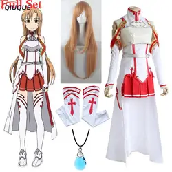 Anime Espada Arte Cosplay Online para Mulheres, Yuuki Asuna, peruca e colar SAO Battle Suit, roupas de Halloween, vestido uniforme