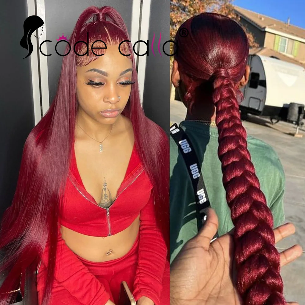 Burgundy Ponytail Colored Long Straight Human Hair Ponytail Pieces Natural Drawstring Ponytail Hair Extensions for Women 99J