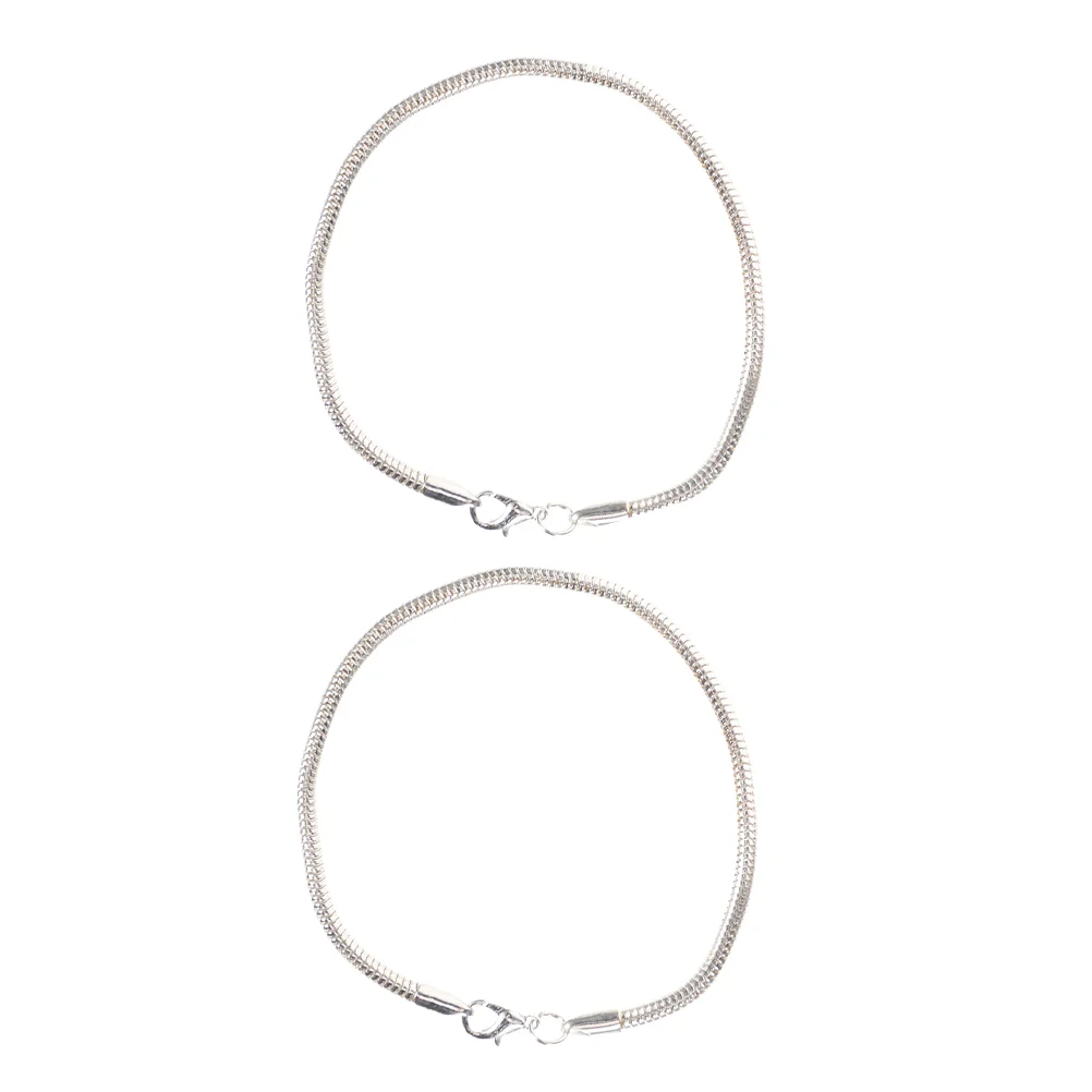 

2 Pcs Silver Plated Bracelet Charm Bracelets Hand Chain Snake for Women Round Miss