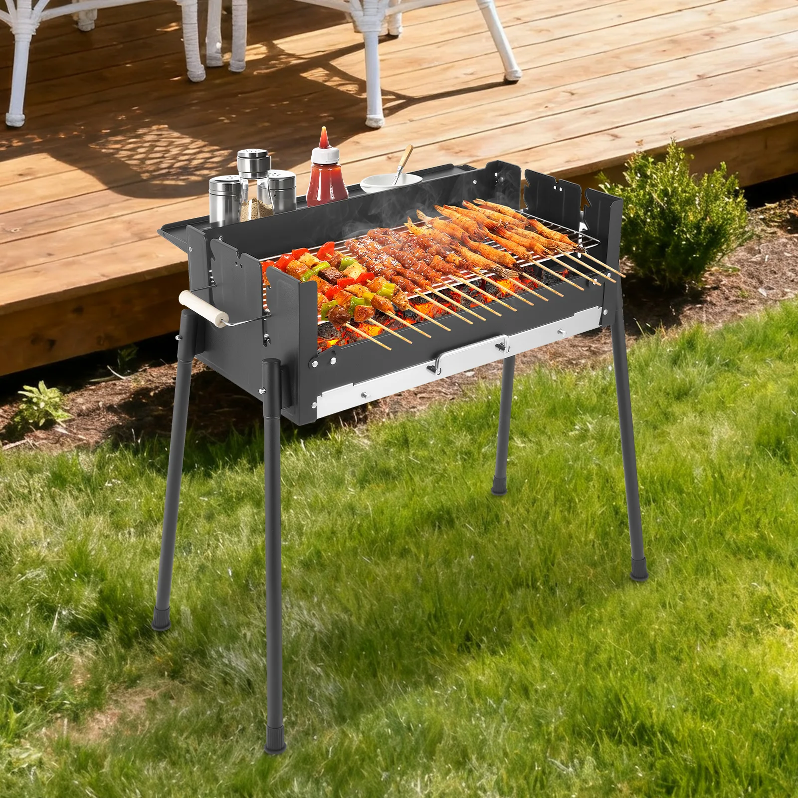 

Портативный складной угольный гриль с регулировкой высоты в 3 положениях для кемпинга, пикников, барбекю на открытом воздухе, для 3-8 человек