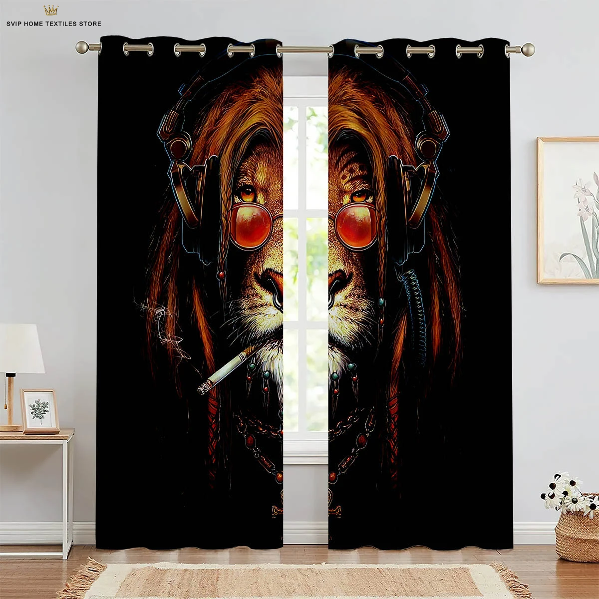 

3D Printing Polyester Fiber Curtains, Lion, Tiger, Animal, Bedroom, Living Room, Kitchen, Window Decoration, Home Decoration