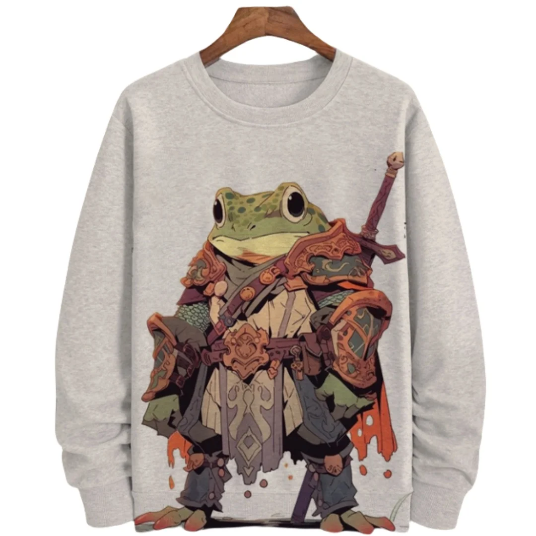 Japanese Style Frog Print Sweatshirt For Men Streetwear Round Neck Long Sleeve Pullover Casual Hooded Sweater Men Clothing 5XL