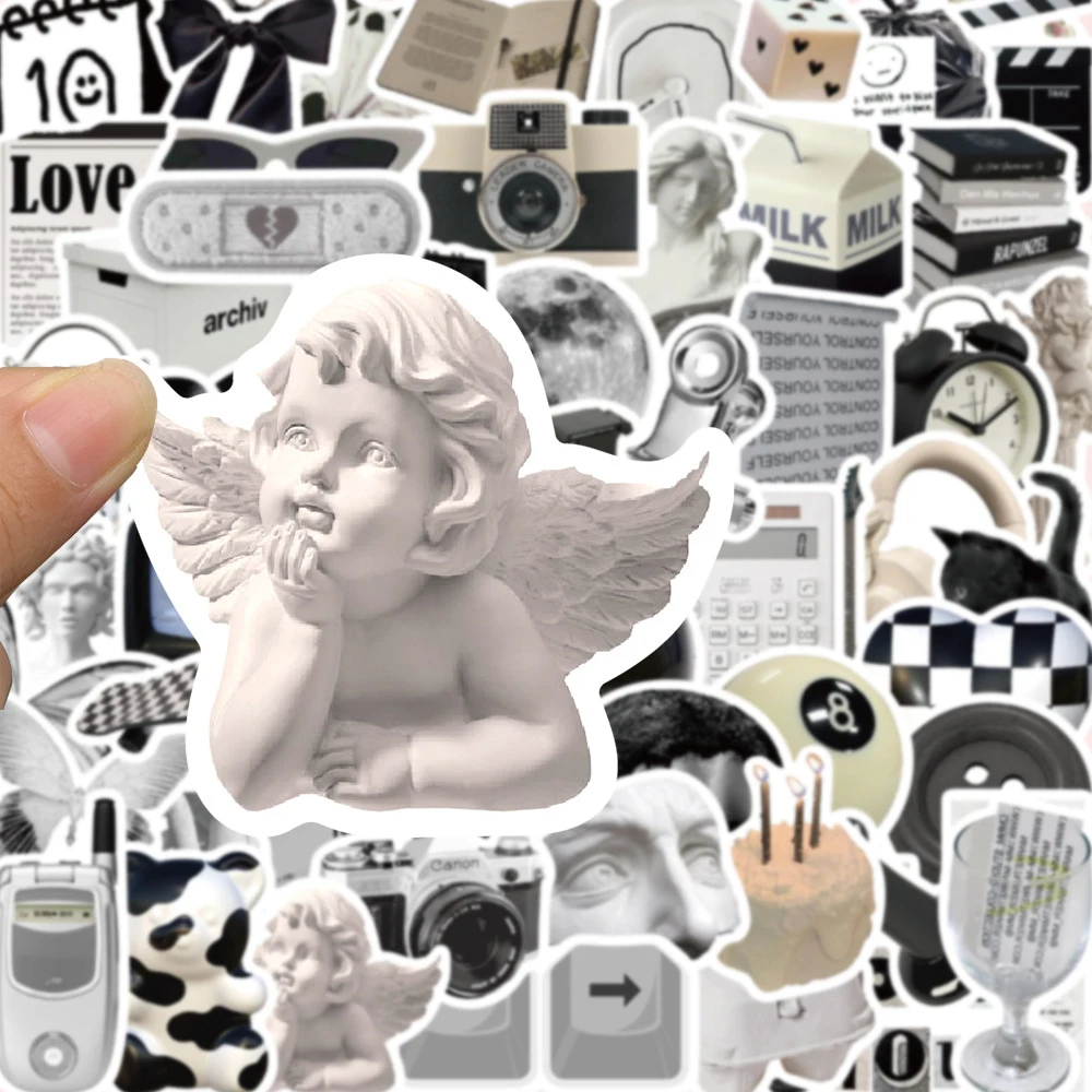 10/30/61 Uds. Pegatinas bonitas de estilo Simple Ins en blanco y negro, pegatina estética de dibujos animados, botella de agua, pegatinas para teléfono y cuaderno, decoración