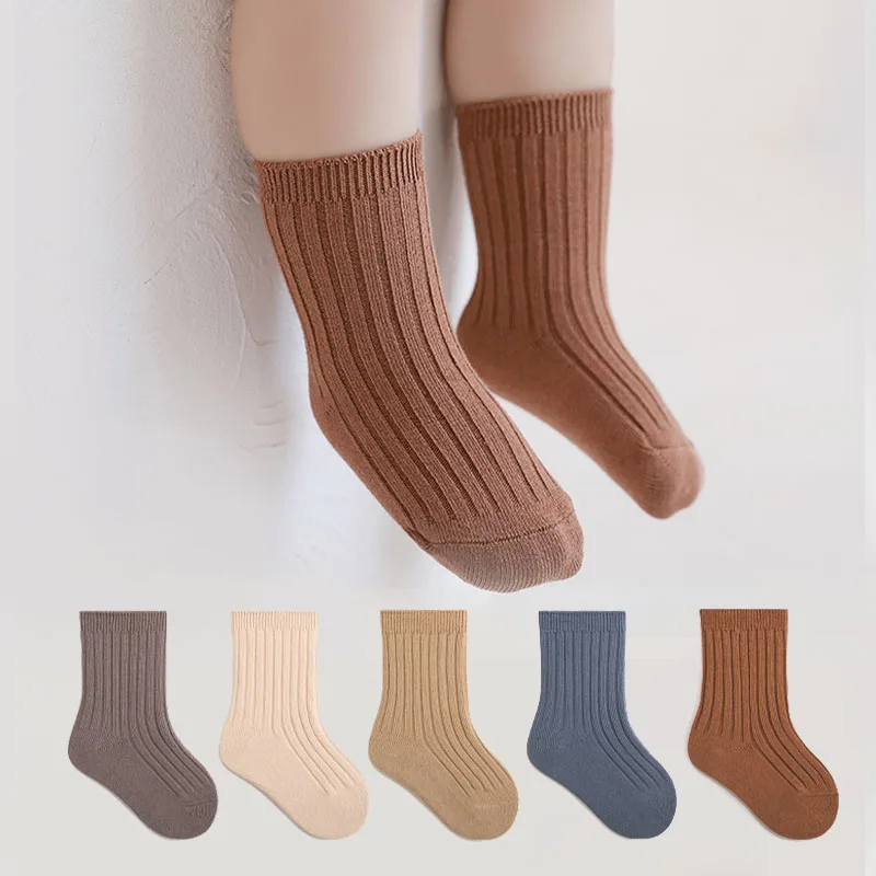 5 Pairs/Lot Baby Socks Breathable Loose South Korea Style Solid Color Kids Socks Middle Tube Cotton Socks Set For Children