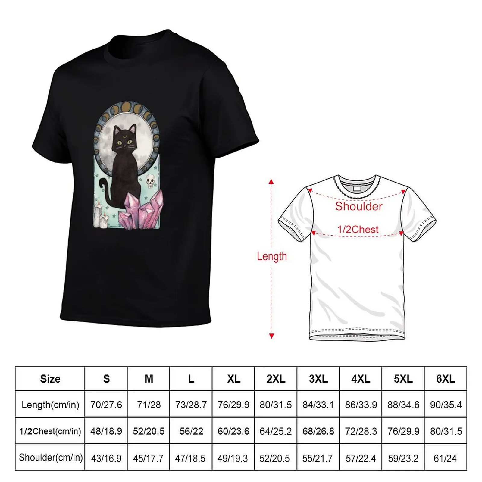 Lunar Phase Crystal Cat T-Shirt Daily Casual Short Sleeve Tee Shirt