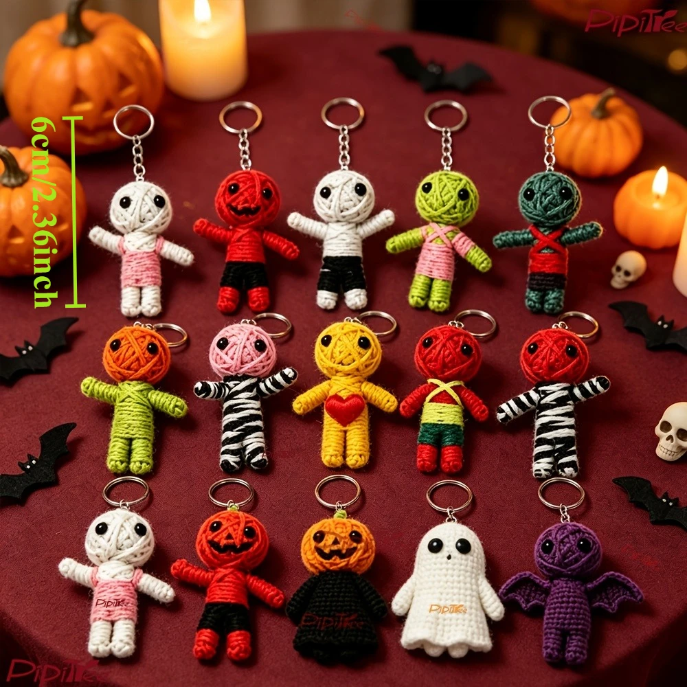 Small Creepy Voodoo Dolls Keychains Halloween Scary Ghost Ornaments DIY Revenge Voodoo Doll Toy Horror Fidget Gift for Christmas