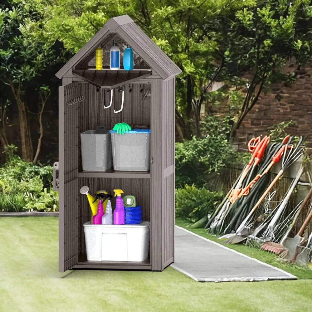

Resin Outdoor Storage Shed with Lock Waterproof Garden Tool House, Heavy-Duty Weatherproof Construction, Secure Lockable Cabinet