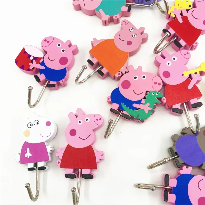 Peppa Pig Wooden Hook Cartoon Strong Adhesive Hook Office Hook