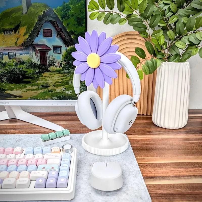 daisy Flower Head mounted headphone stand desktop organizer cute Available in multiple colors Desktop decorative ornaments