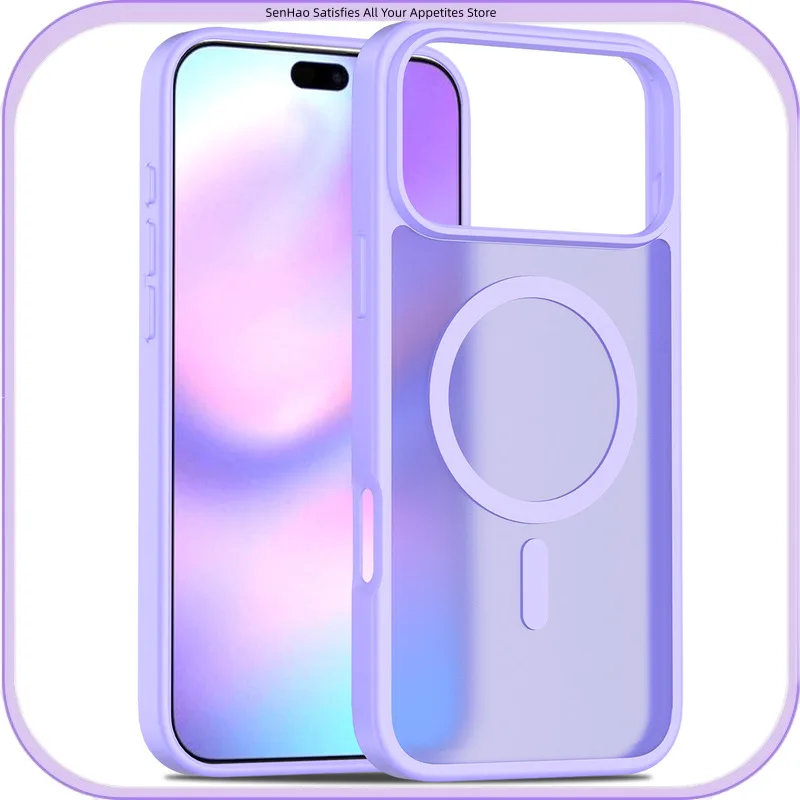 حافظة مغناطيسية متوافقة مع 17 Pro Max، غطاء Magsafe مضاد للسقوط 2 في 1 بلوري مقاوم للصدمات