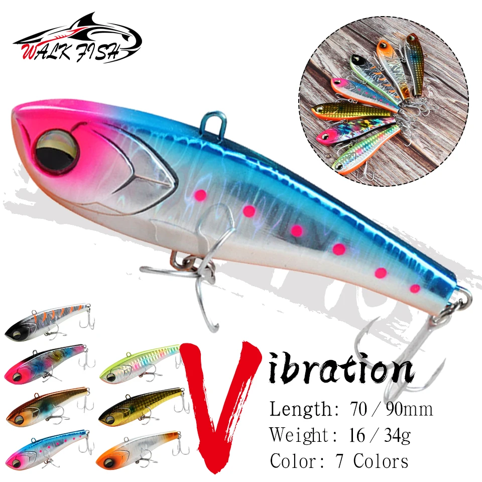 WALK FISH 1PCS New Winter Lure Lipless Crank 16g 34g Rattling and Vib for Winter Long Casting Hard Bait Vibration Ice Fish Bass