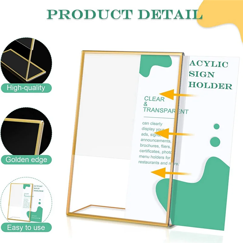 12 шт., акриловый держатель для вывески в золотой рамке, держатель для номера свадебного стола, наклонное меню, двухсторонняя подставка, 4X6 дюймов, вертикальный SQ