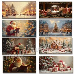 Vintage Christmas Tree Snowy City Posters Prints Canvas Painting Winter Holiday Xmas Wall Art Picture for Living Room Home Decor