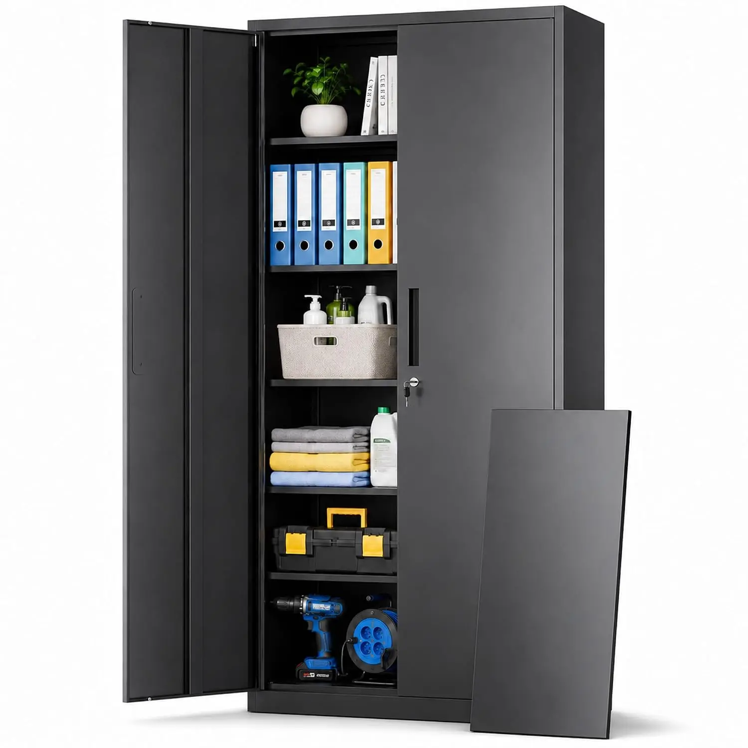 Metal Storage Cabinet 2 Doors 4 Adjustable Shelves Garage Tool Organizer Steel Lockable, Customized