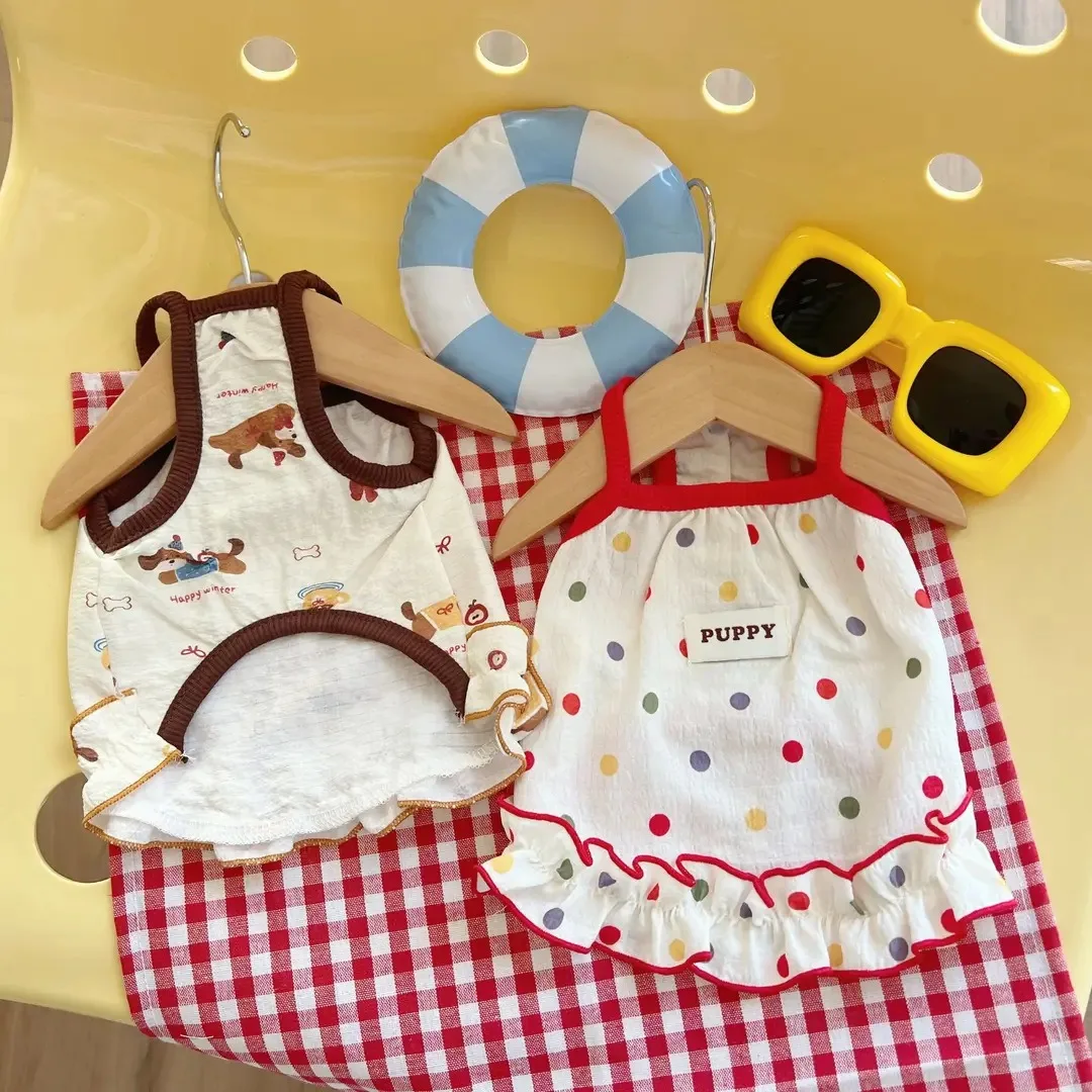

Fashion Pet Clothes Summer Lace Dog Sling Cute Cartoon Polka Dot Teddy Dress Puppy Breathable Tank Top